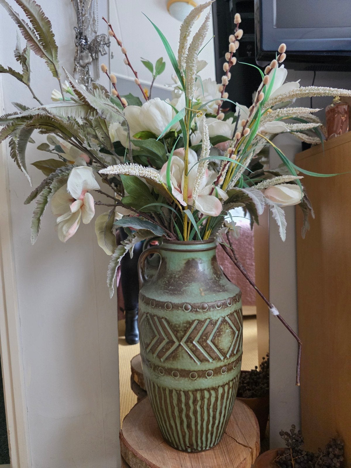 Mooie vintage Germany vaas met prachtige kunstbloemen boeket, Ophalen, 75 cm, Nieuw, Countryfield