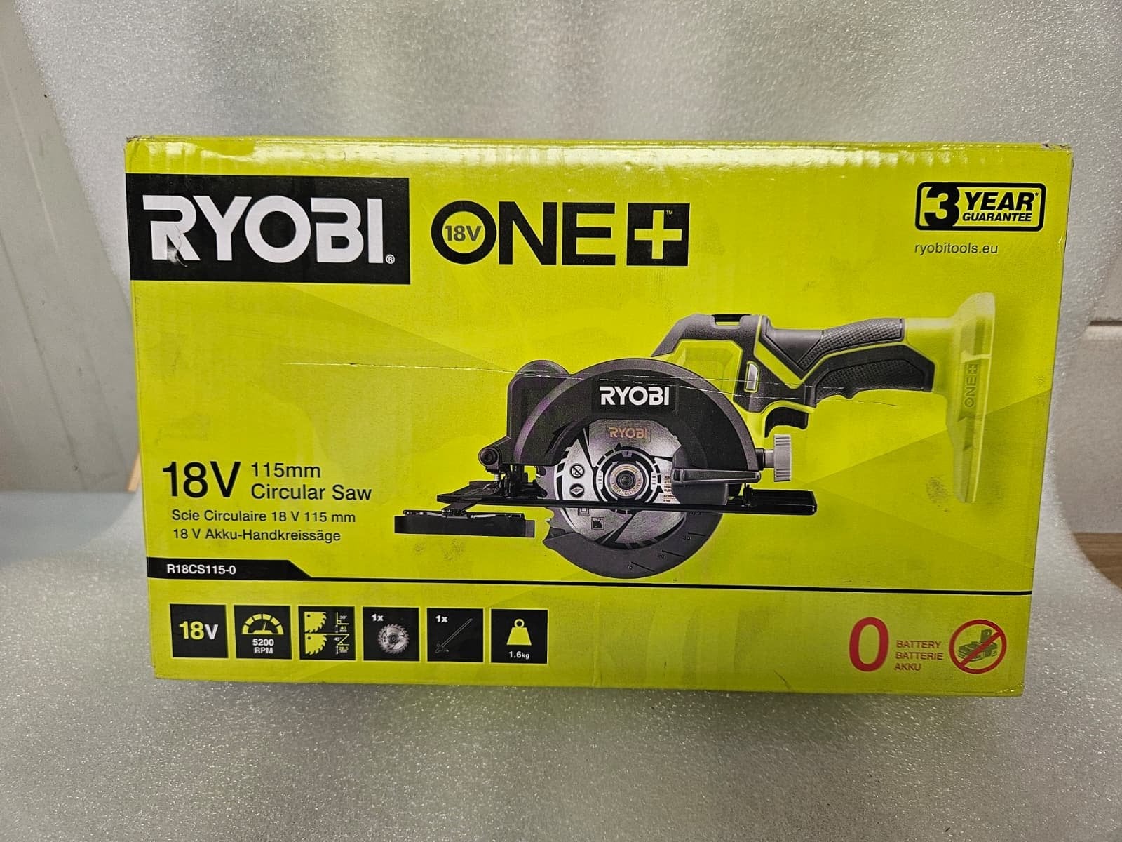 Ryobi ONE+ 18V 115mm Accu Cirkelzaag R18CS115-0, Cirkelzaag, Nieuw, Ophalen of Verzenden, 30 tot 70 mm