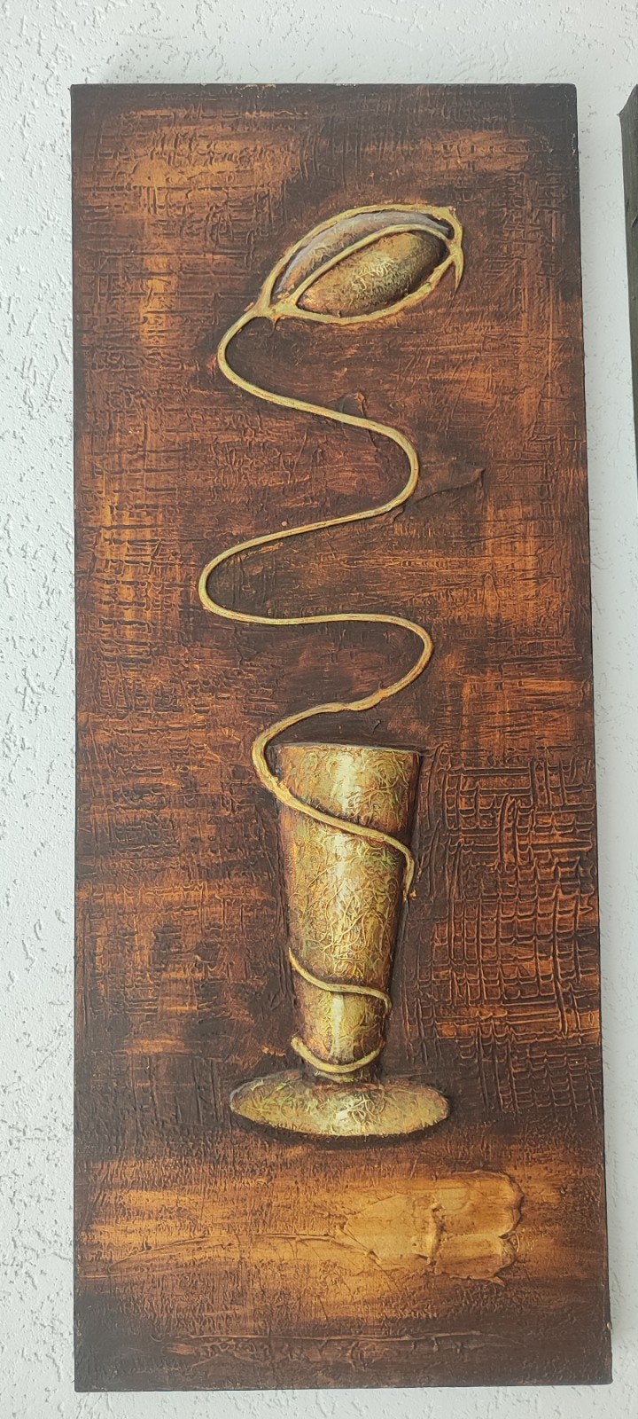 Schilderij met reliëf, bruin/goud, 100x40 cm, Ophalen