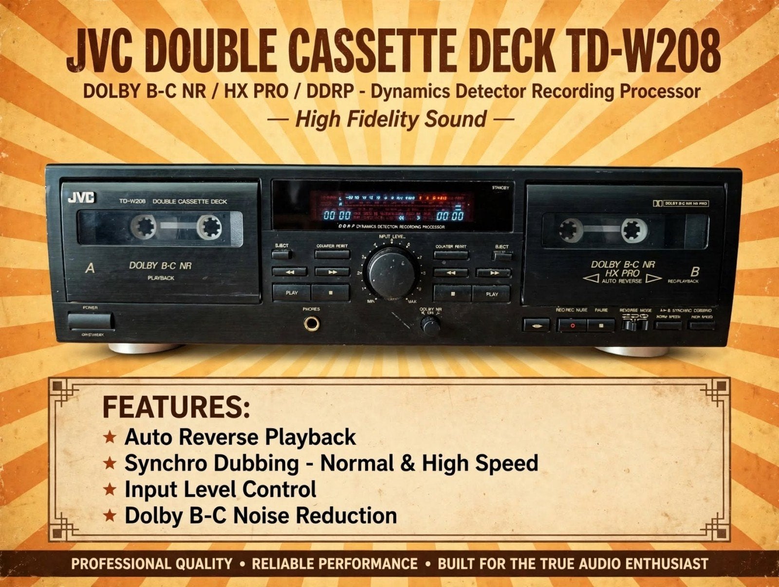JVC TD-W208 Dubbel Cassette Deck, Ophalen of Verzenden, Dubbel