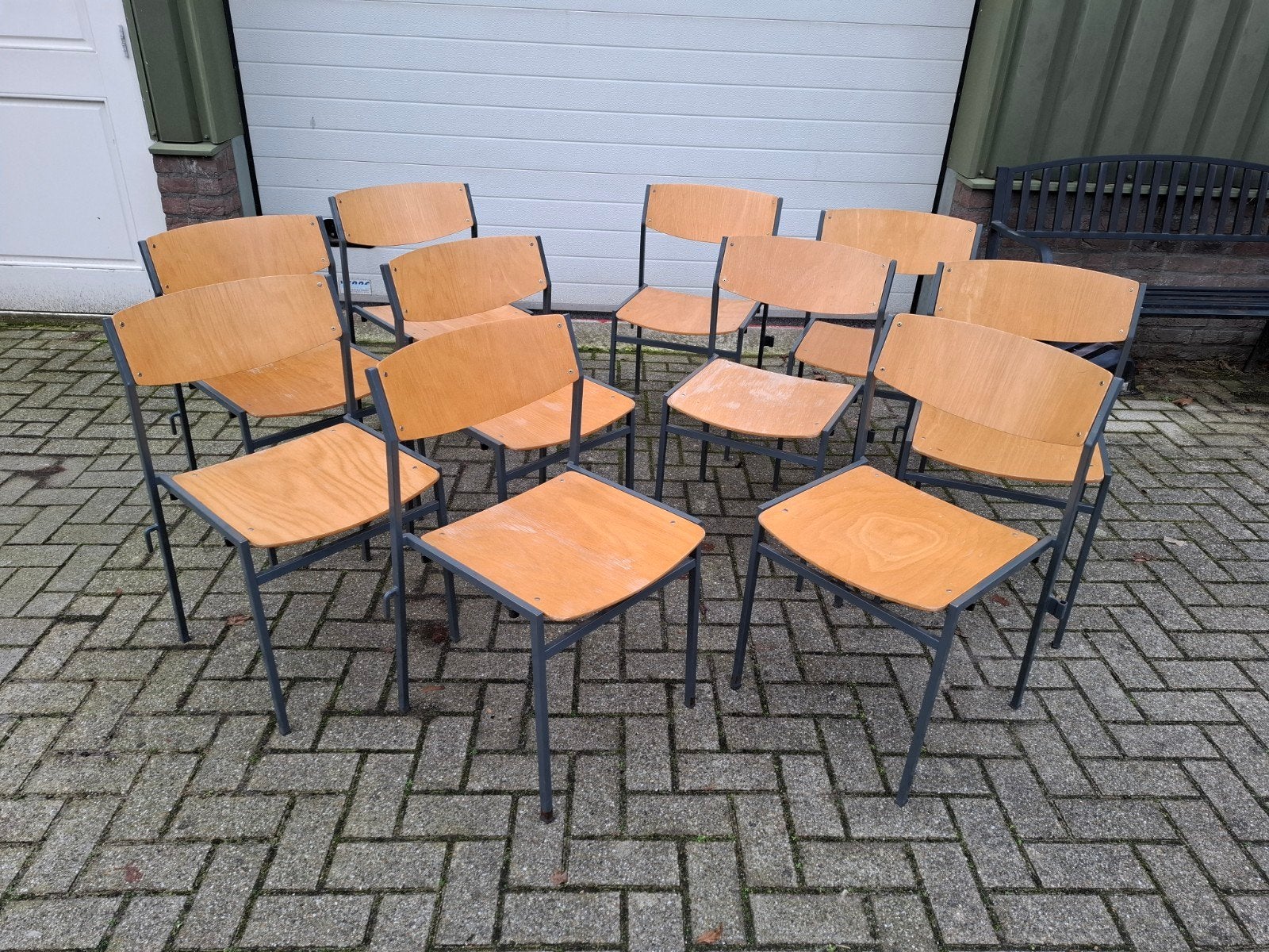 Vintage Gijs van der Sluis Stapelstoel stoelen. Zie omschr,, Ophalen, Gebruikt, Hout, Vijf, Zes of meer stoelen