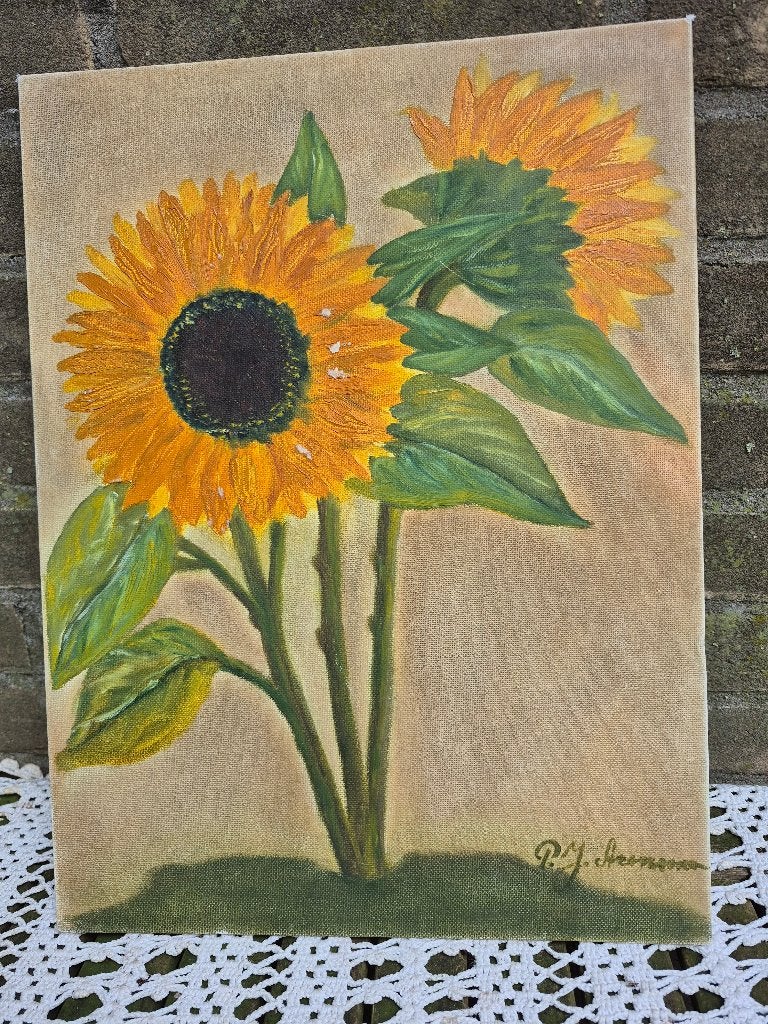 schilderstuk zonnebloemen, Huis en Inrichting, Minder dan 50 cm, Gebruikt, Ophalen of Verzenden, Schilderij