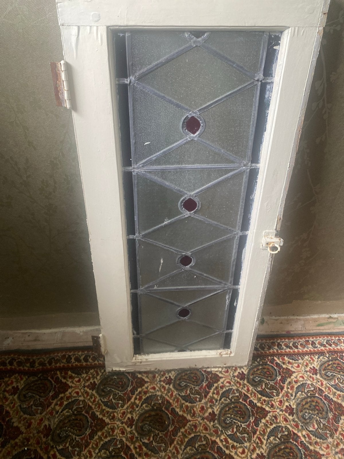 Antiek Glas-in-lood Raam met Houten Kozijn, Ophalen, Gevelraam of Ruit, Gebruikt, Minder dan 80 cm