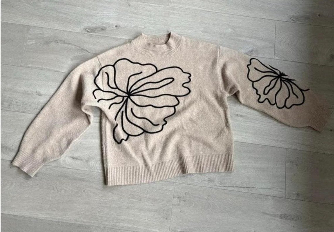 JDY Beige Trui met Geborduurde Bloemen - Maat M, Kleding | Dames, Truien en Vesten, Ophalen of Verzenden, Zo goed als nieuw, Maat 38/40 (M)