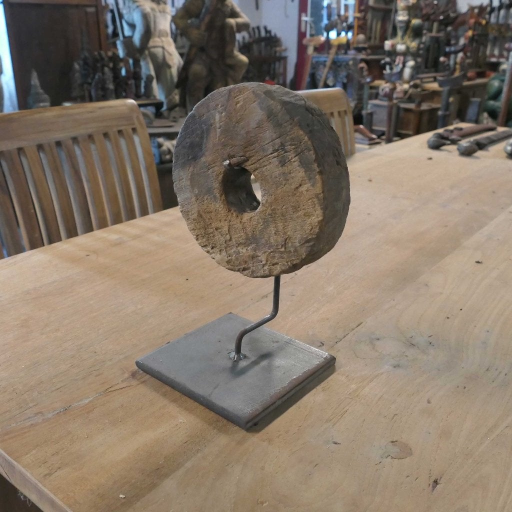 Oud hout wiel Decoratie geleefd teak landelijk HW1 kunst, Ophalen of Verzenden