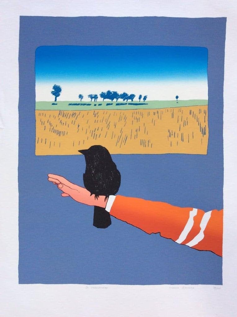 Zeefdruk, Harry Gerritz, titel 'De Vriendschap', landschap, Antiek en Kunst, Gesigneerd, Ophalen of Verzenden, Landschappen, Zeefdruk