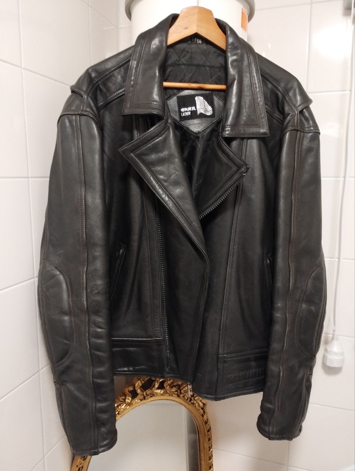 Wilhelm Krawehl vintage leren motorjas Biker Jacket Maat 56, Ophalen of Verzenden, Maat 56/58 (XL), Zwart