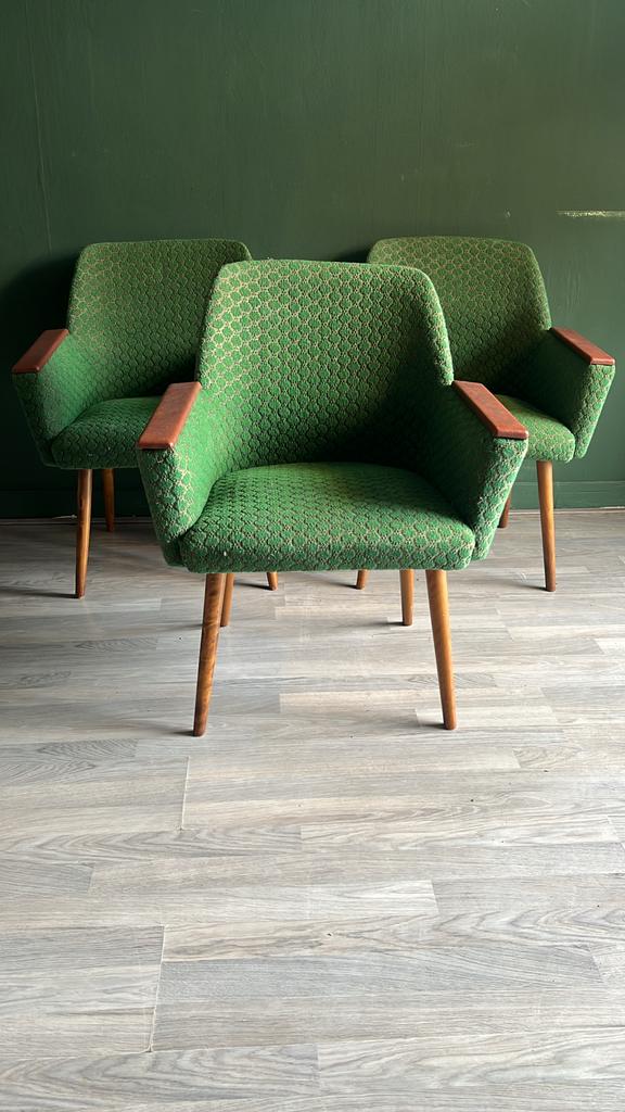 Vintage Fauteuils Helder Groen Skai Leer Retro Stof, Ophalen, Gebruikt, Minder dan 75 cm, Leer