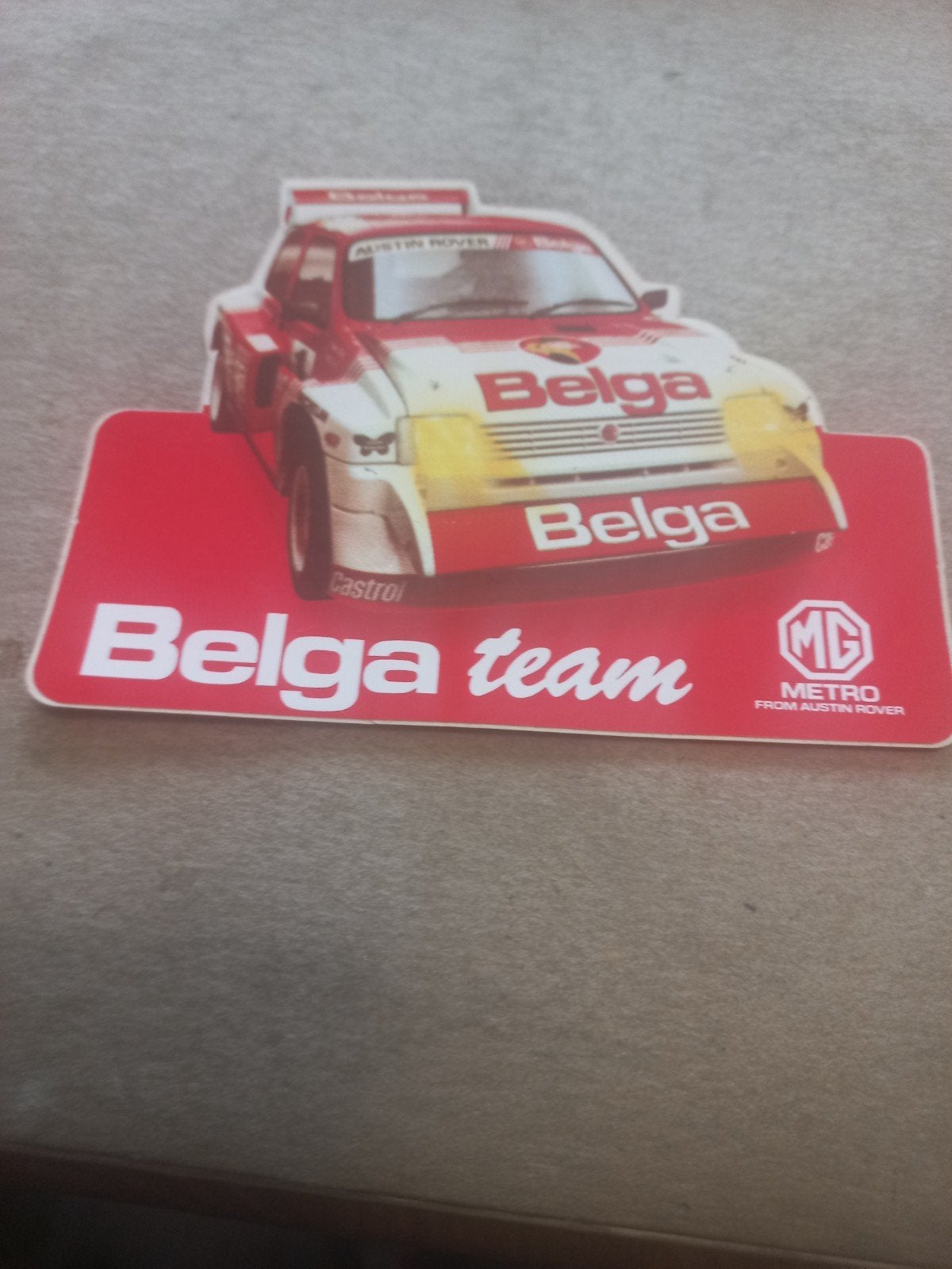 Vintage Belga Team MG Metro Rally Auto Sticker, Ophalen of Verzenden, Gebruikt