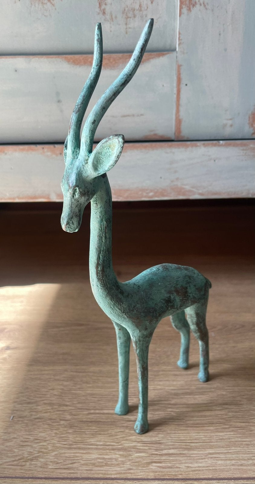 Prachtige bronzen antilope Afrika turquoise, Ophalen of Verzenden, Zo goed als nieuw, Dier