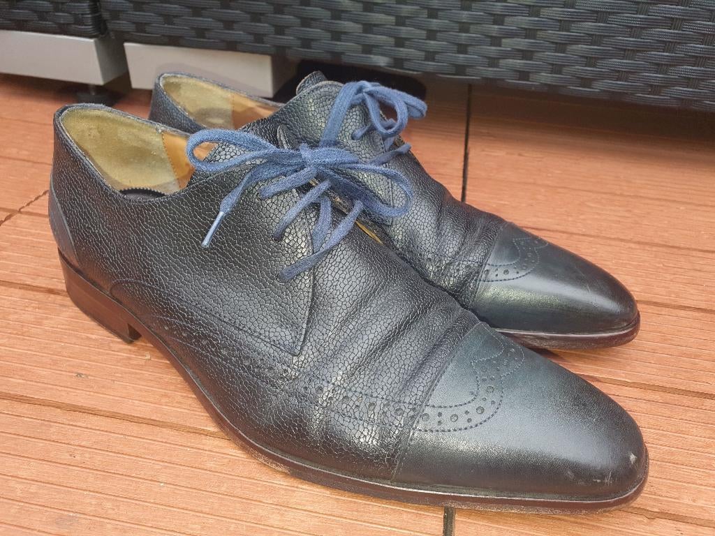 Van Bommel mt.42,5 (8,5/G0,5) blauw/zwart leren veterschoen, Blauw, Ophalen of Verzenden, Van Bommel, Gedragen