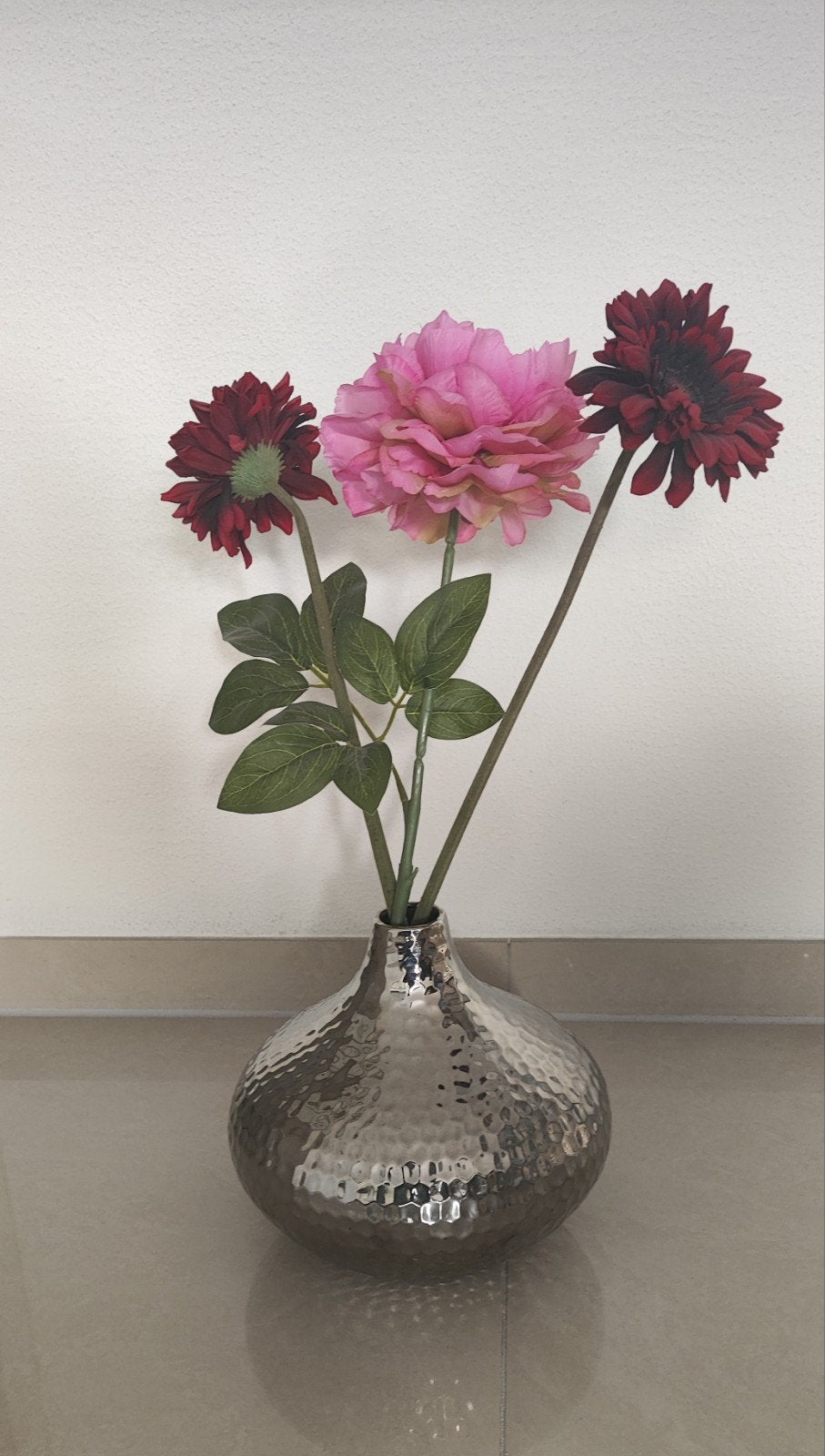 Zilveren keramische vaas met bloemen, Ophalen of Verzenden, Zo goed als nieuw