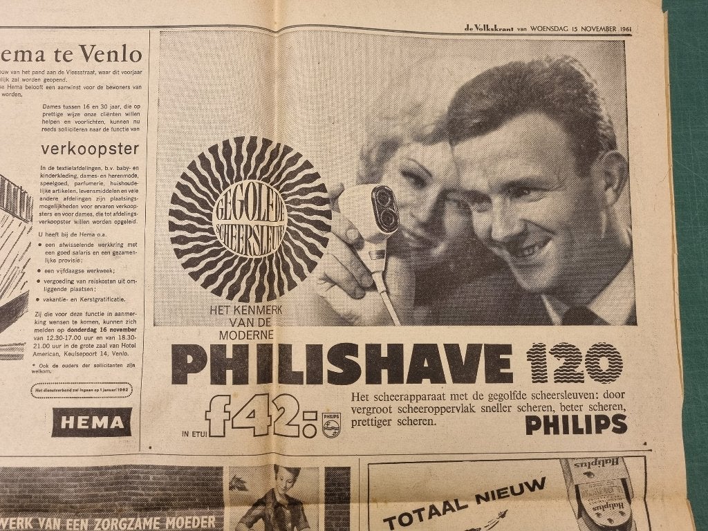 Advertentie Philishave 120, scheerapparaat Philips (1961), Ophalen of Verzenden, 1960 tot 1980, Knipsel(s)