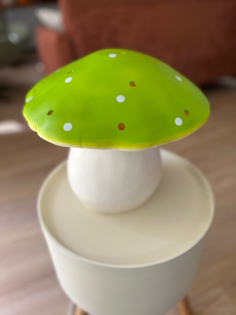 Leuke paddenstoel lamp - 29 cm hoog, 33 cm breed, Met schakelaar, Gebruikt, Kunststof, Ophalen of Verzenden