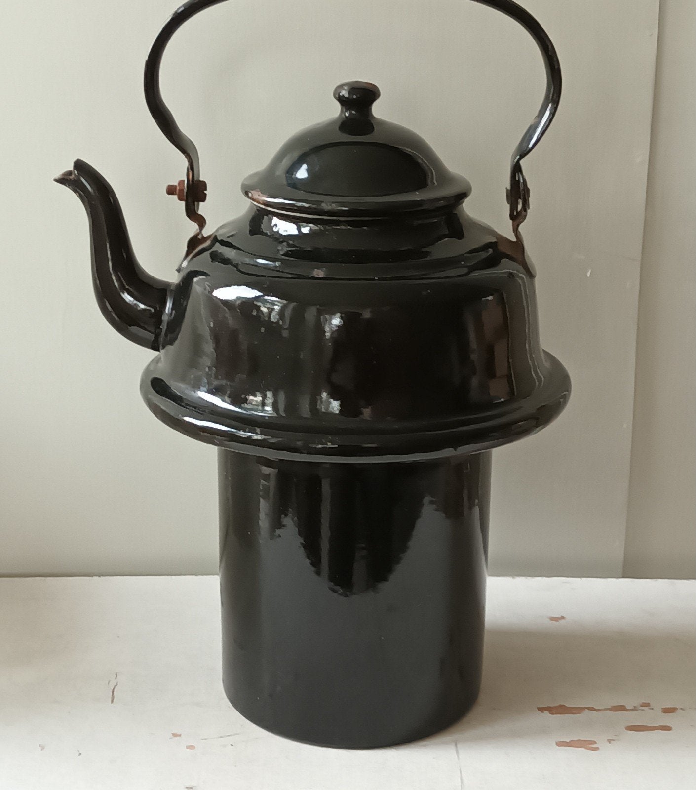 Oude zwart emaille zakketel/insteekketel, Ophalen of Verzenden