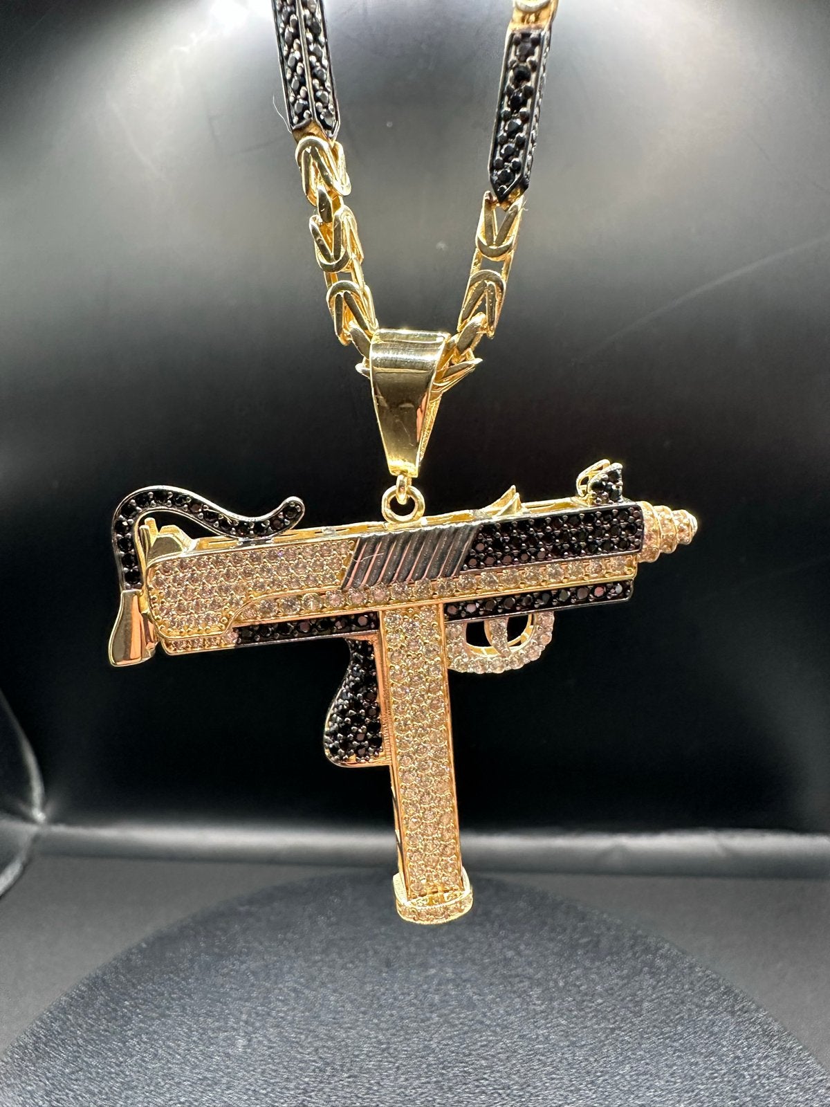 14k Gouden Koningsketting met Onyx en Uzi Hanger - 65 cm, Ophalen of Verzenden, Nieuw, Goud, Met edelsteen