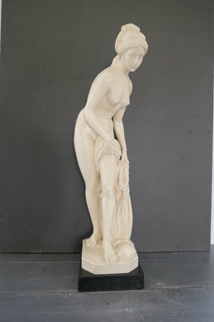 Vintage Alabaster / marmer composiet beeld vrouw A. Santini, Beeld, Composieten, Gemerkt, 50 - 100 cm