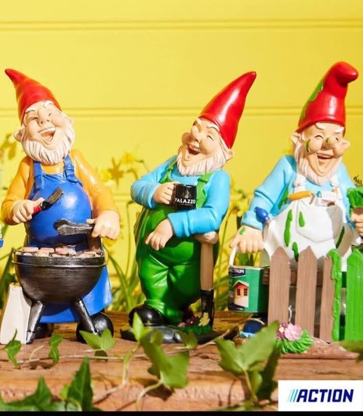 Gezocht deze 4 tuinkabouter van de Action?, Ophalen of Verzenden, Zo goed als nieuw, Kunststof, Tuinkabouter