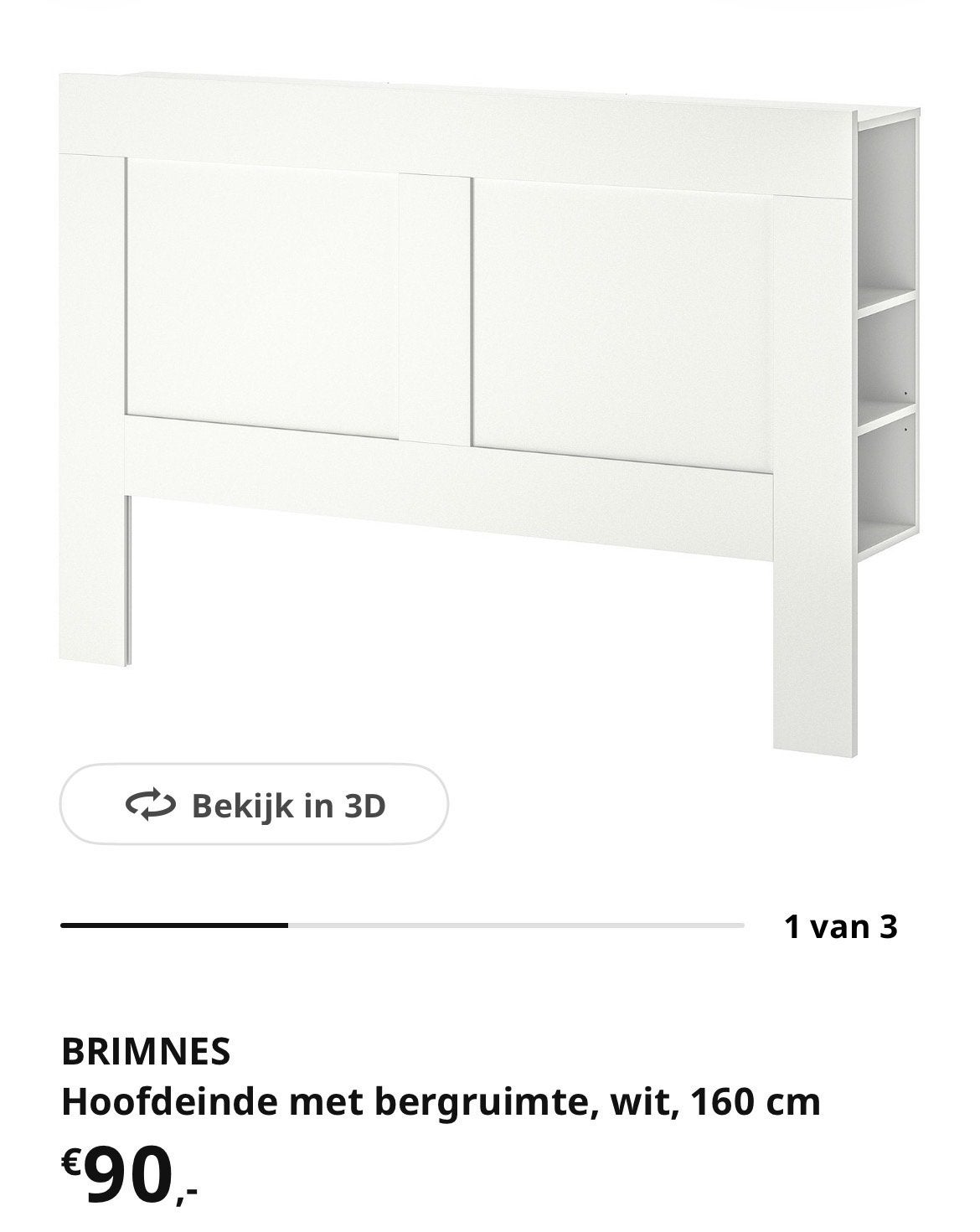 IKEA BRIMNES Hoofdeinde met opbergruimte, wit, 160 cm, Huis en Inrichting, Ophalen, Wit, Tweepersoons, Zo goed als nieuw