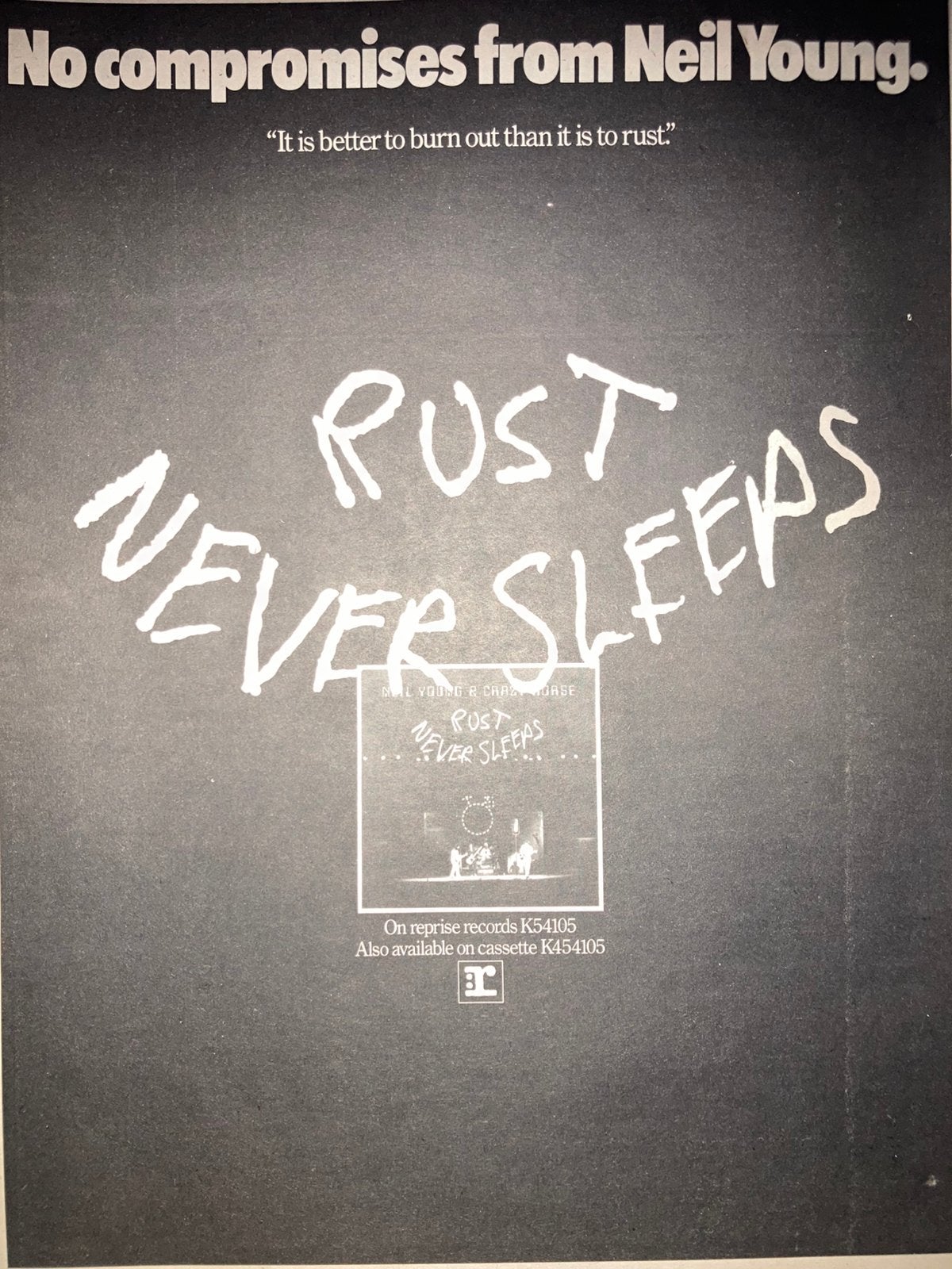 Paginagrote A3 advertentie NEIL YOUNG Rust Never Sleeps rele, Ophalen of Verzenden, Zo goed als nieuw
