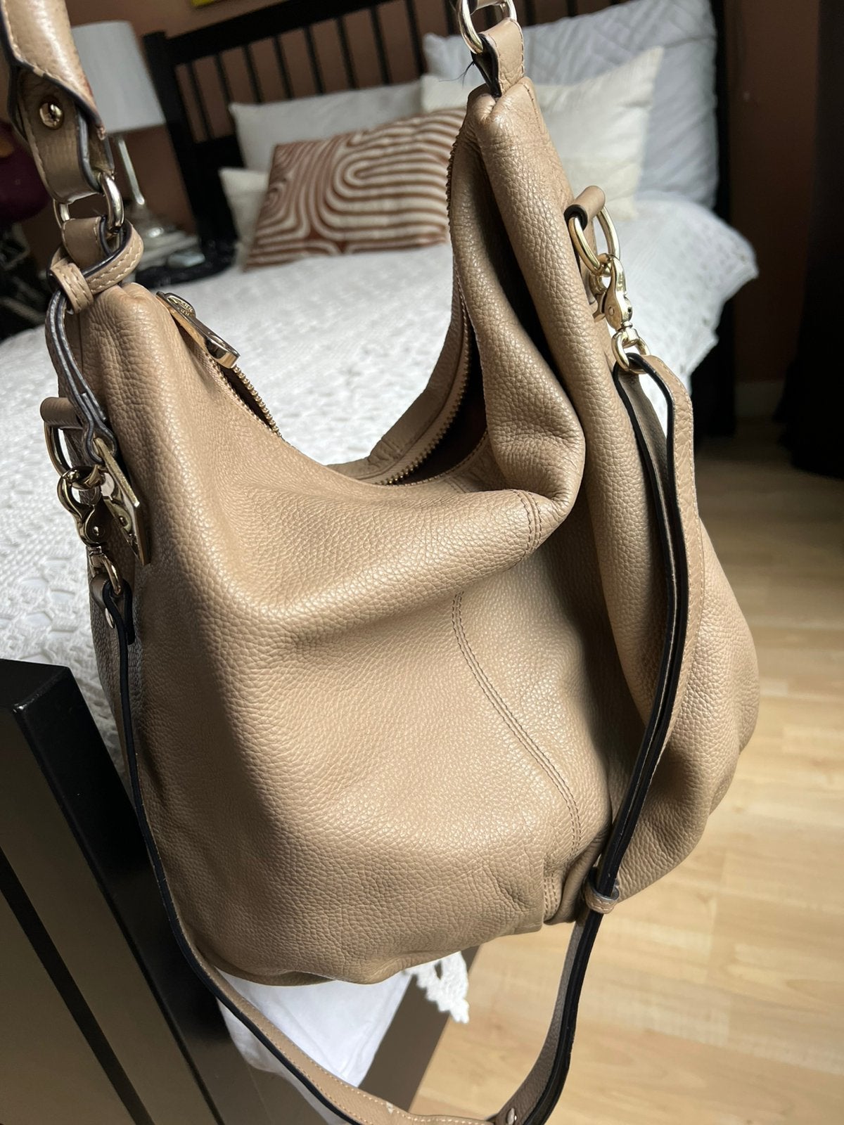 Smaak Amsterdam leren tas, Sieraden, Tassen en Uiterlijk, Tassen | Damestassen, Ophalen of Verzenden, Gebruikt, Beige, Handtas