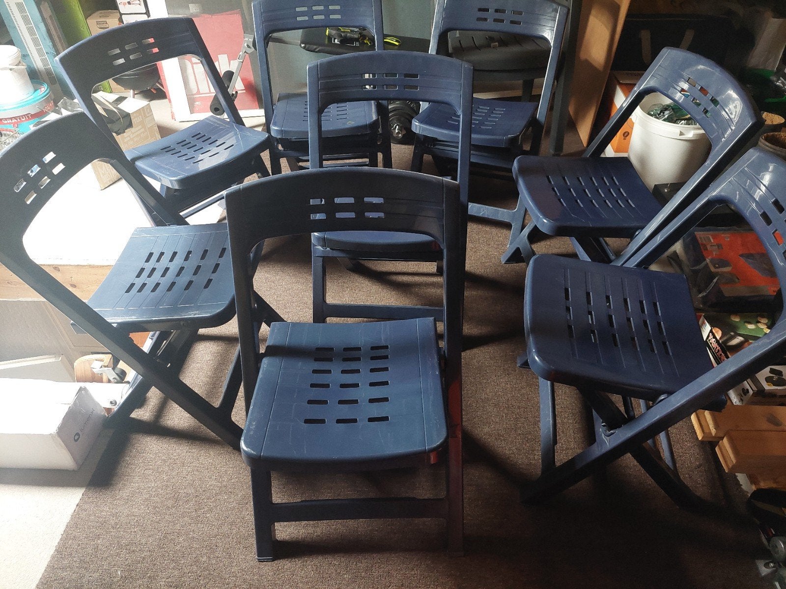 Set van 8 kunststof klapstoelen - Blauw, Huis en Inrichting, Stoelen, Ophalen, Kunststof, Gebruikt, Blauw