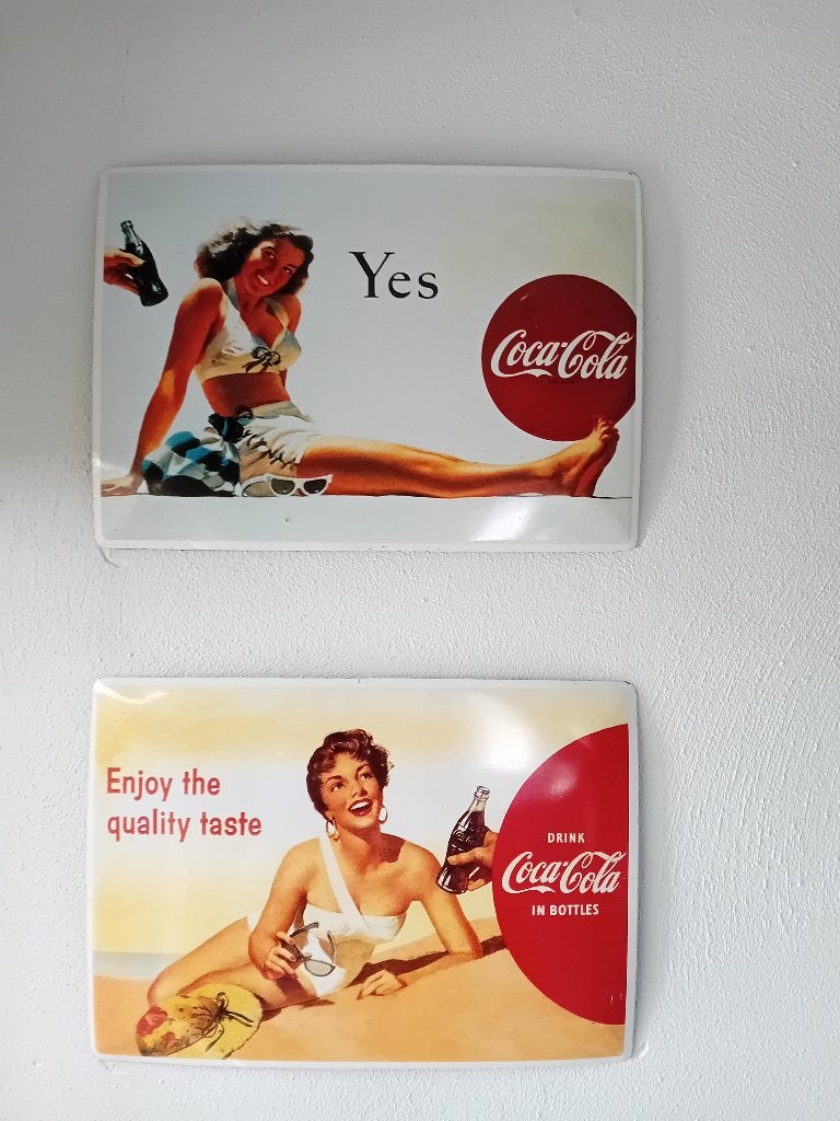 2 metalen reclame bordjes coca cola /jaren 90 / reclame bord, Ophalen of Verzenden, Zo goed als nieuw, Reclamebord