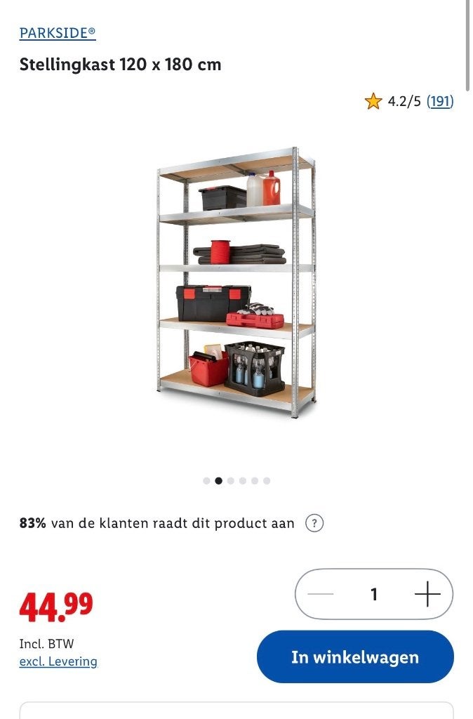 2x Stellingkast 120x180x40 Parkside Lidl, Ophalen, Gebruikt