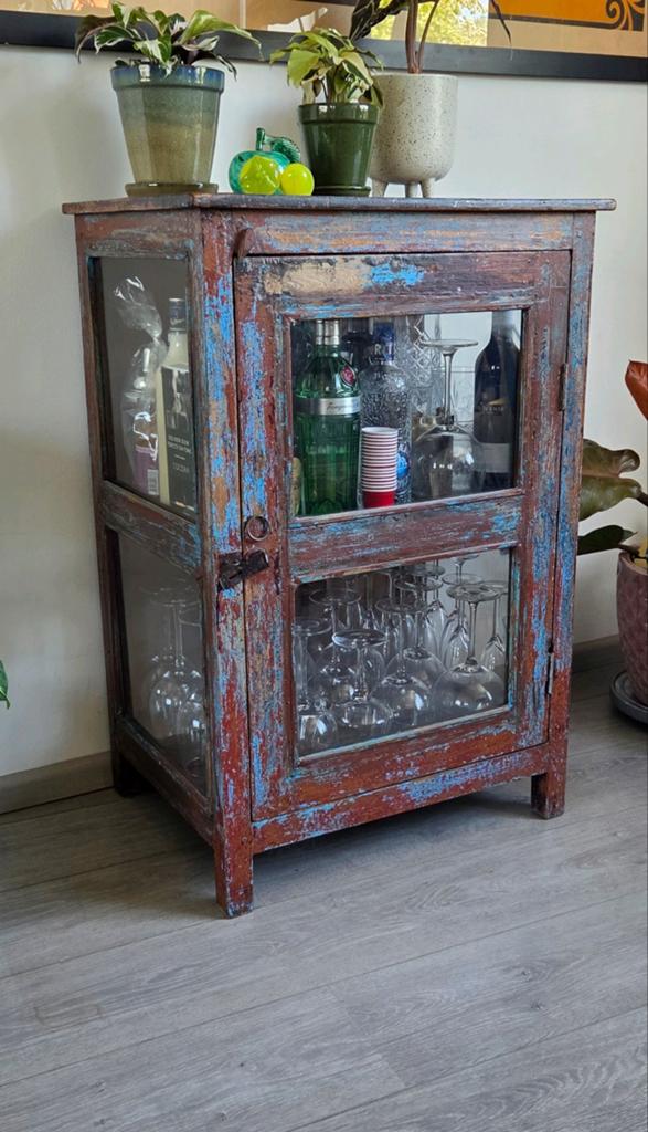 Houten vitrinekast india ibizastyle, Antiek en Kunst, Antiek | Meubels | Kasten, Ophalen