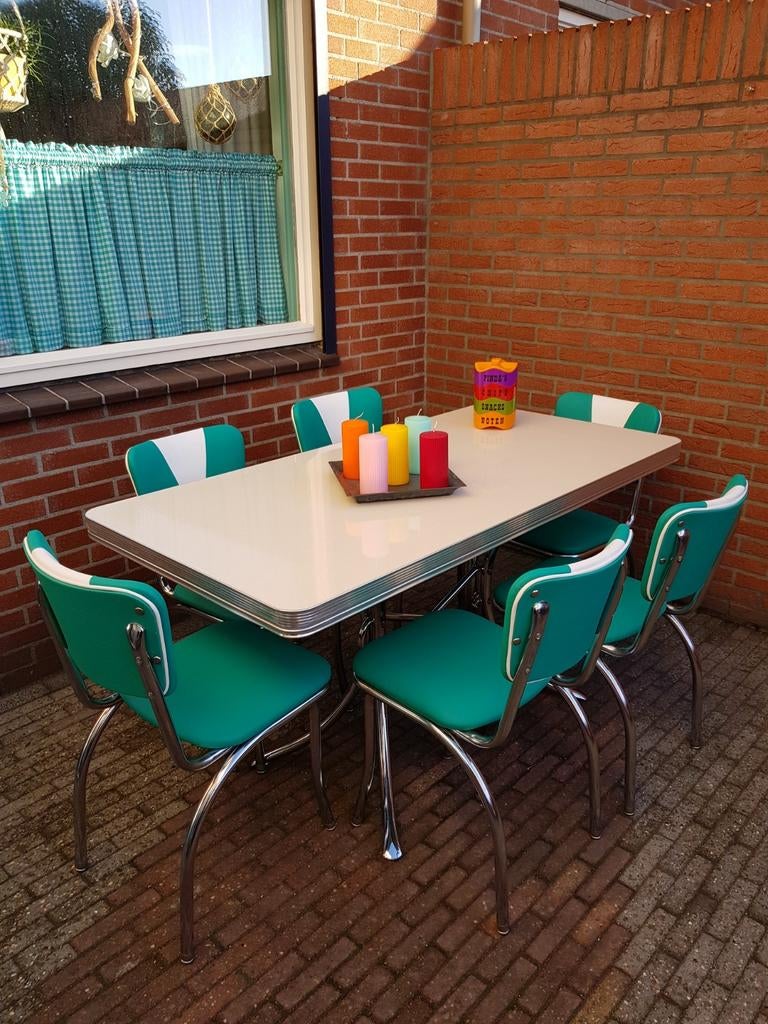FIFTIES SIXTIES VITRO DINER STOELEN MET BEL AIR TAFEL, Ophalen, Overige kleuren, Overige materialen, Vijf, Zes of meer stoelen