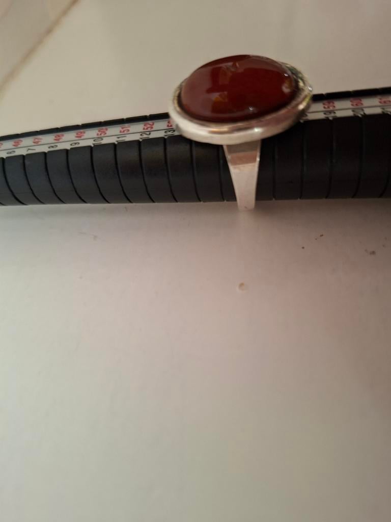 Zilveren ring met carneool, Sieraden, Tassen en Uiterlijk, Antieke sieraden, Ophalen, Zilver, Ring