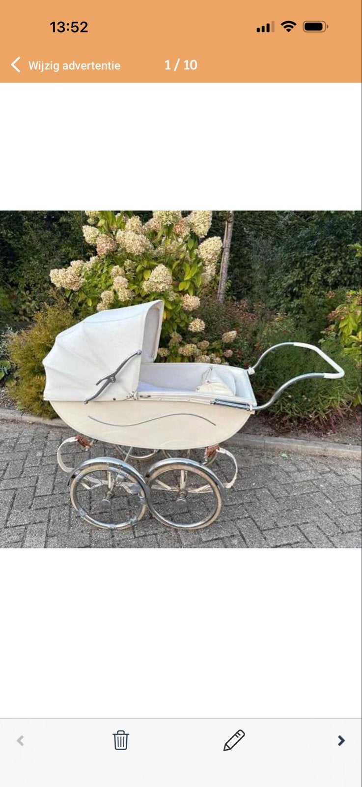 Vintage Van Delft Kinderwagen - Crème/Wit, Kinderen en Baby's, Kinderwagens en Combinaties, Ophalen, Gebruikt, Kinderwagen, Overige merken