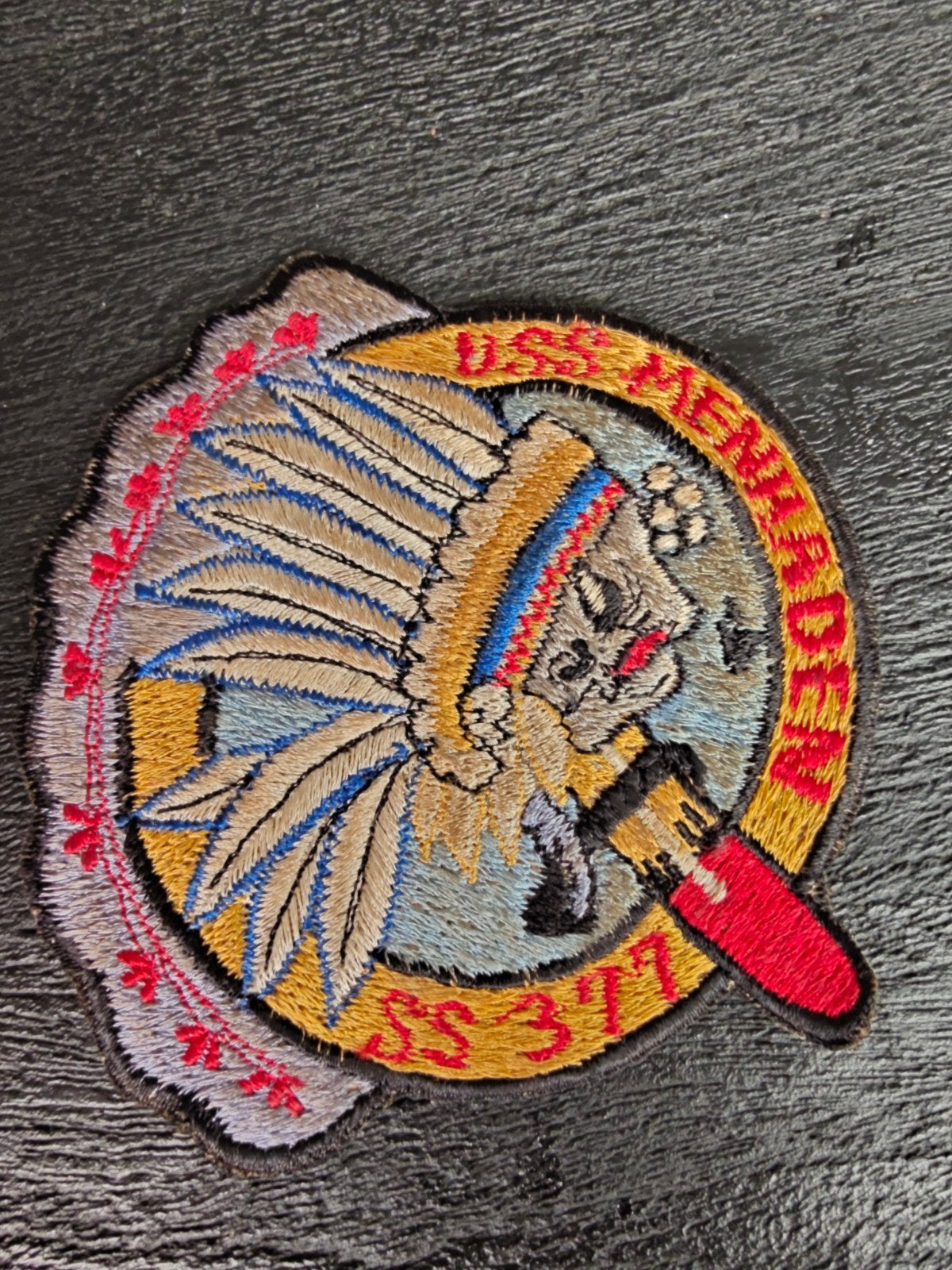 WW2 USS Menhaden SS-377 Baloa-Class Submarine Patch jaren 80, Ophalen of Verzenden, Landmacht, Amerika, Embleem of Badge