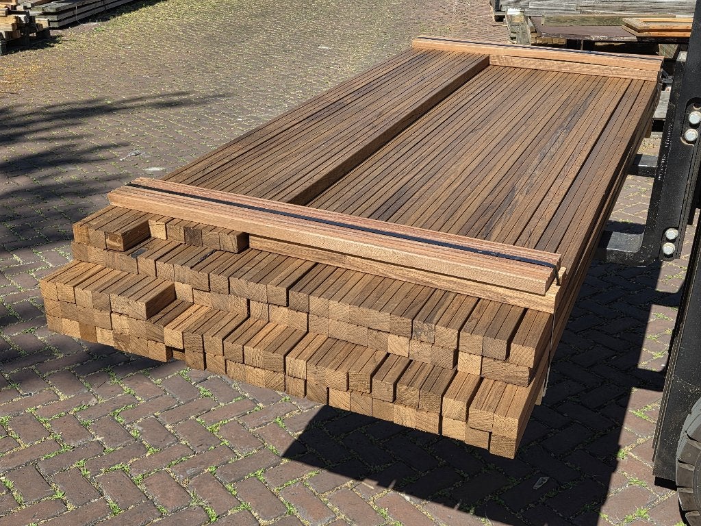 Hardhouten balken 40x40 mm geschaafd - Fraké noir - nr: HB22, Ophalen, Nieuw, Hardhout, 250 cm of meer