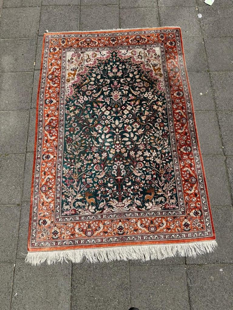 Qom zijden tapijt– 199x136 cm– Levensboom , Tree of Life Rug, Zijde, Nieuw, Ophalen of Verzenden, NA