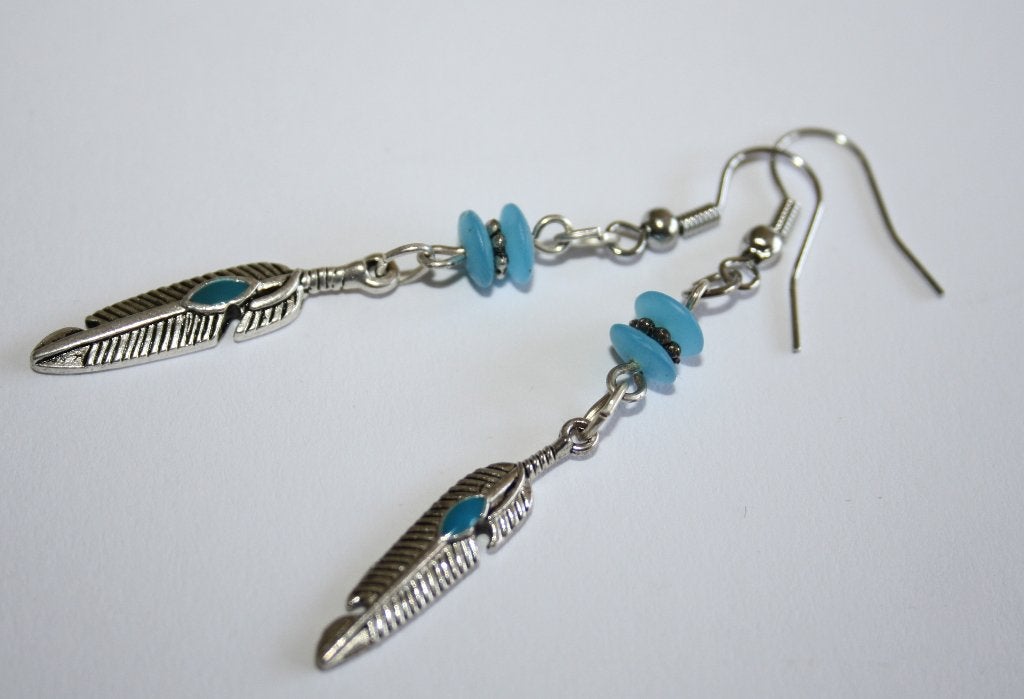 Oorbellen met discuskralen, spacertje en bedel met steentjes, Sieraden, Tassen en Uiterlijk, Overige materialen, Hangers, Blauw