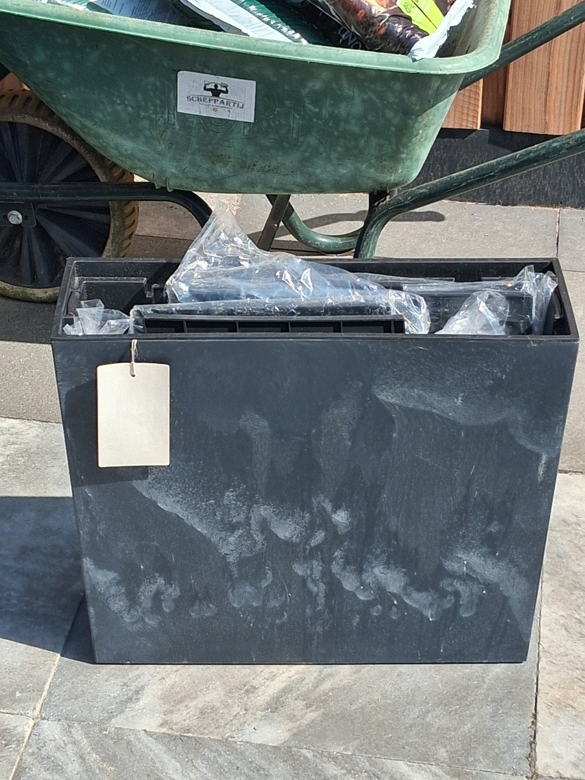 3 bloembakken van gerecycled materiaal, beton effect, Tuin en Terras, Bloembakken en Plantenbakken, Ophalen, Overige materialen