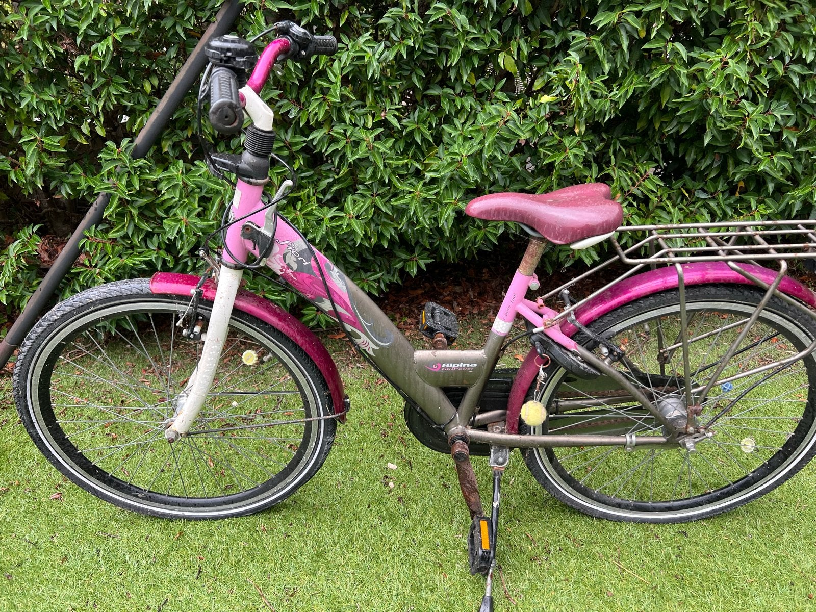 Alpina meisjesfiets 24 inch - Roze/Grijs, Ophalen, Terugtraprem, Handrem, Gebruikt