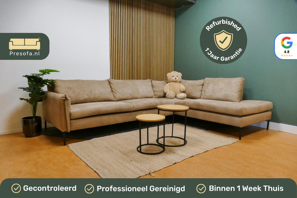 Hoekbank Troubadour Microvezel Camel/Bruin [Refurbished], Huis en Inrichting, Banken | Bankstellen, -, -, Hoekbank, Ophalen of Verzenden