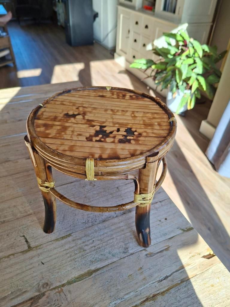 Vintage Bamboe Plantentafeltje | Burnt Bamboo | Boho Stijl, Huis en Inrichting, Krukjes, Ophalen of Verzenden