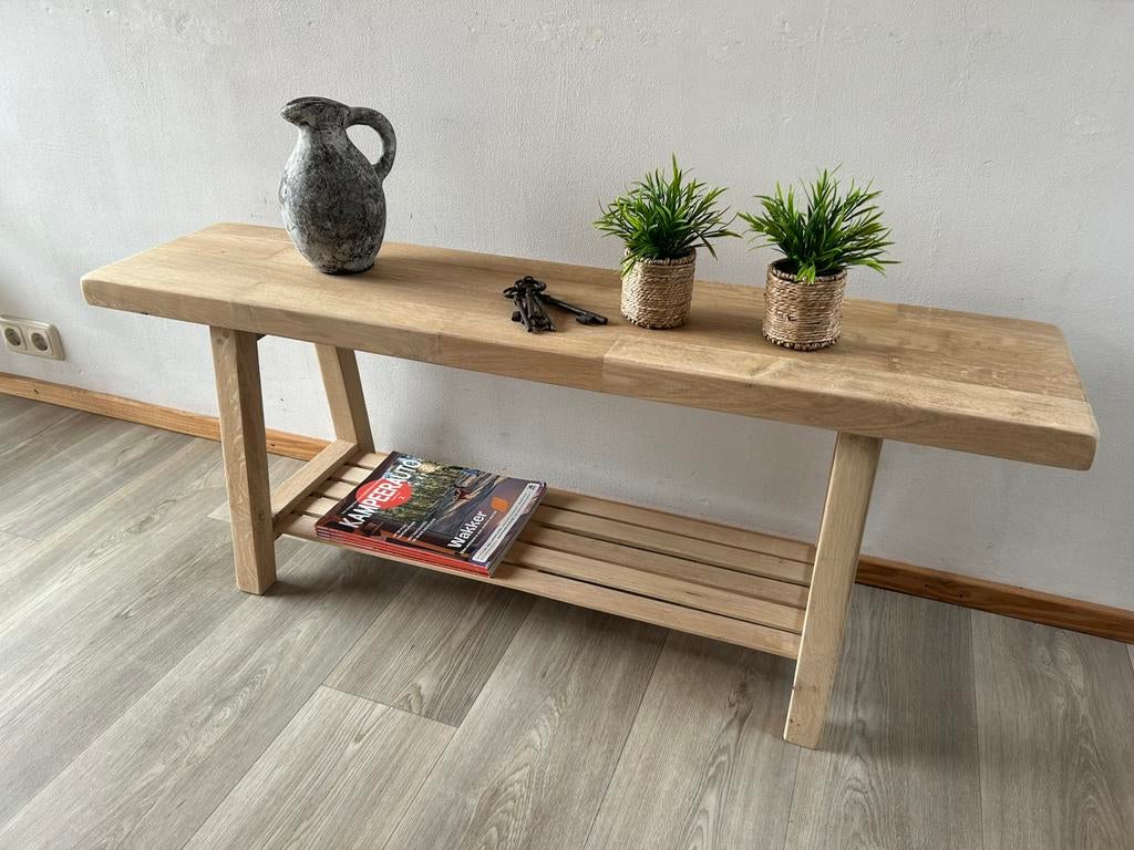 Nieuw gemaakte bank - sidetable - eikenhout - circulair, Ophalen, 100 tot 150 cm, Eikenhout, Nieuw