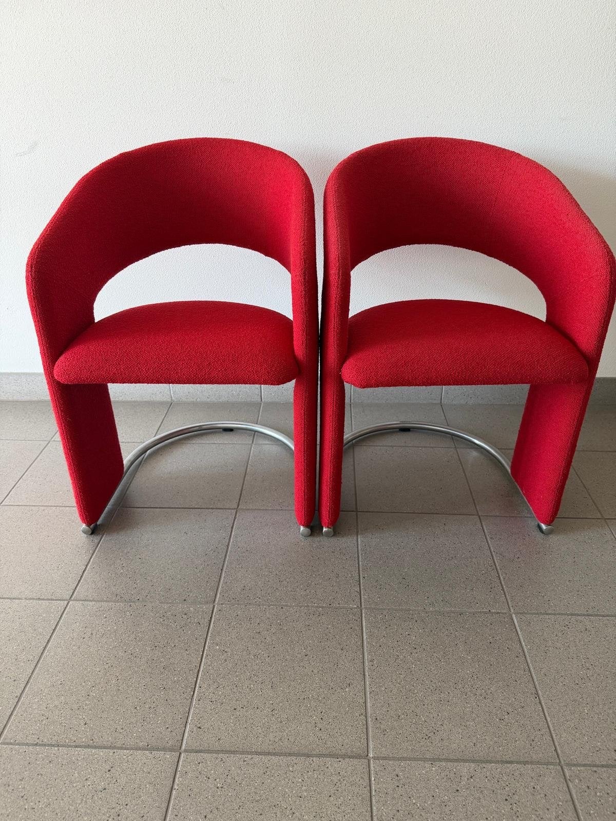 2 Luit van der Helm rode bouclé stoffen design fauteuils, Ophalen, Gebruikt, Twee, Stof