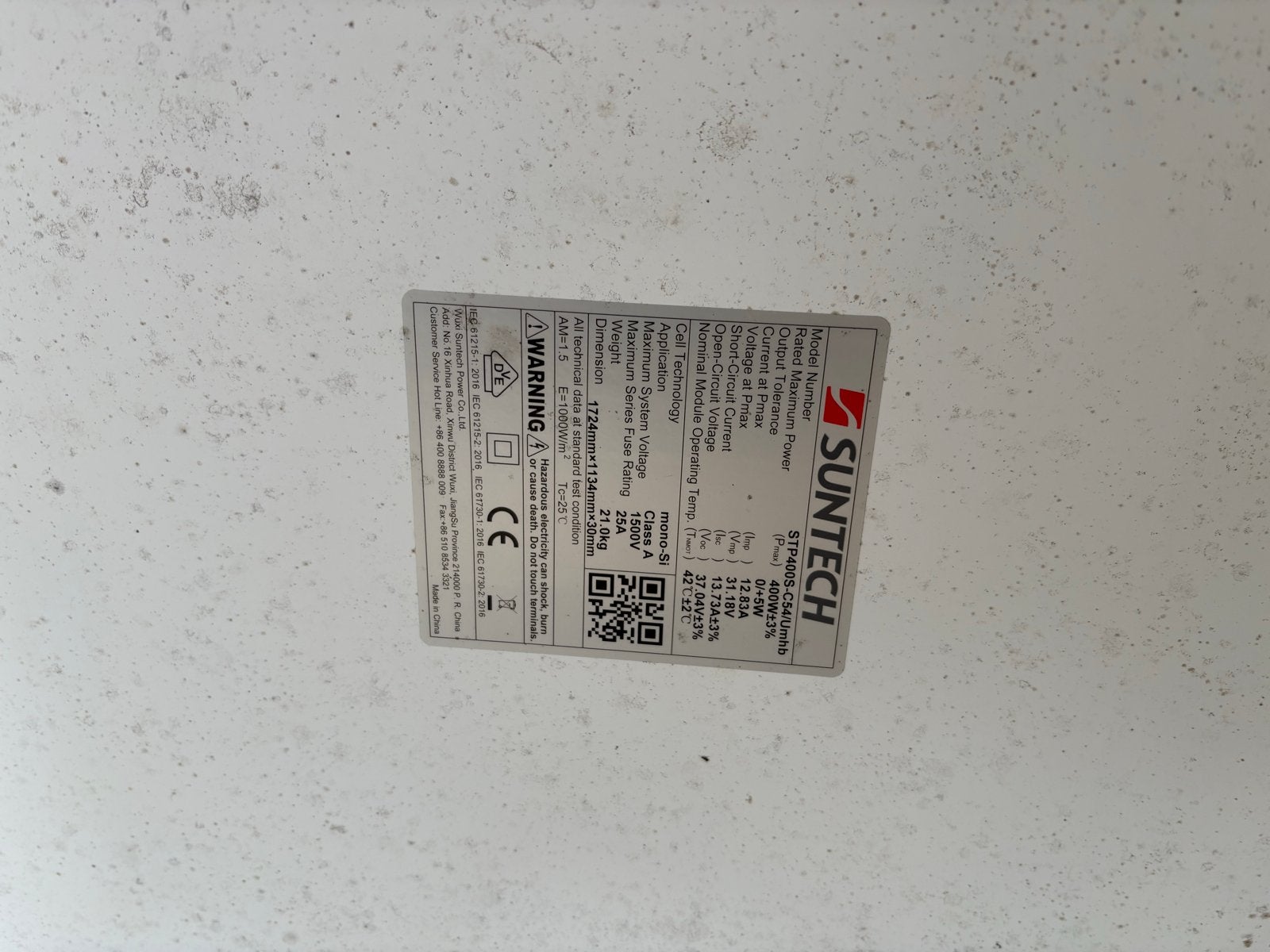 Suntech zonnepaneel 400Wp - Zo goed als nieuw, Doe-het-zelf en Verbouw, Ophalen, Zo goed als nieuw, Paneel, 200 wattpiek of meer