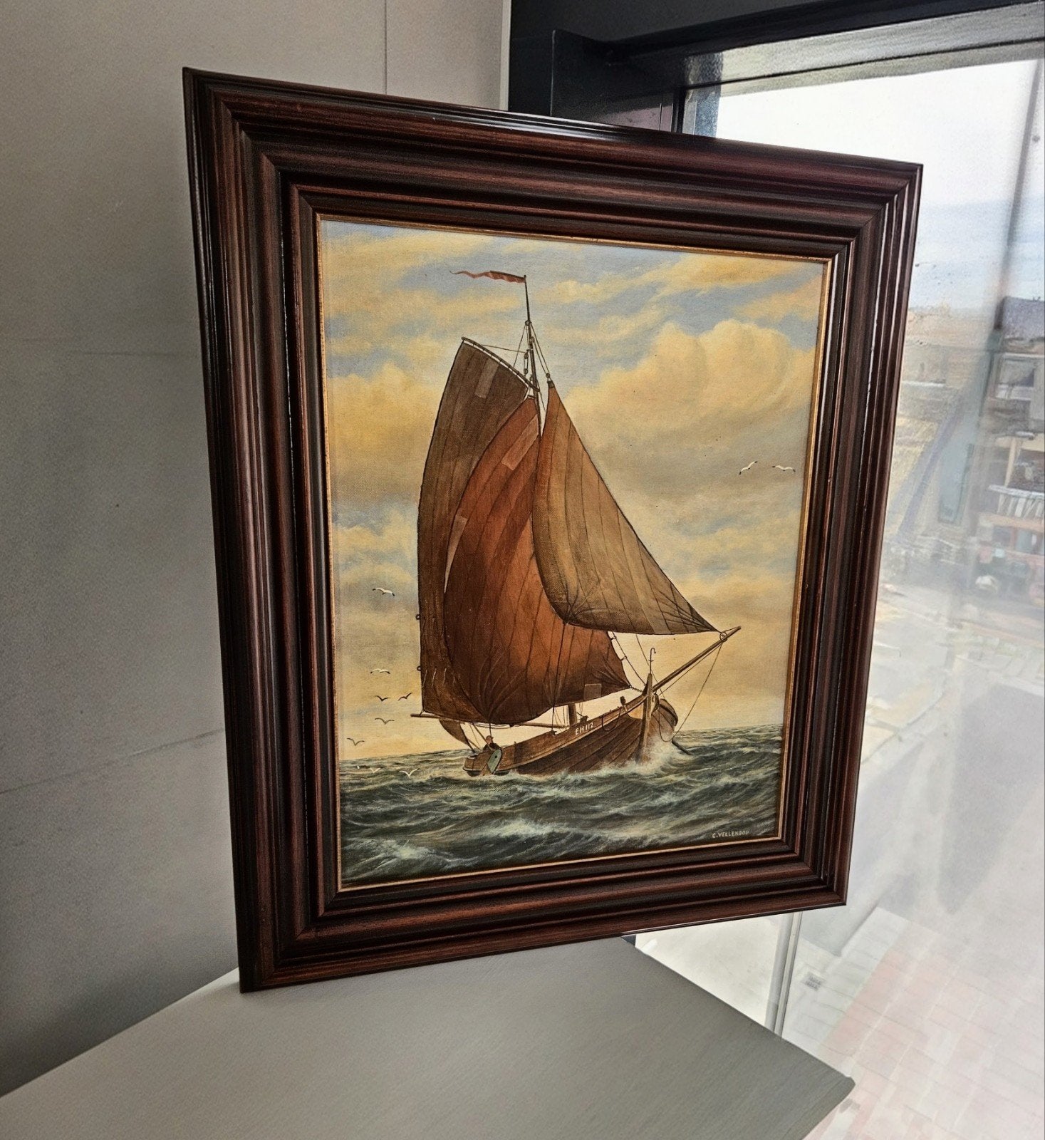 erfstuk v oom en tante het kom uit grachtenpand in amsterdam, Ophalen, Maritiem / water, Impressionistisch, Bijzondere lijst