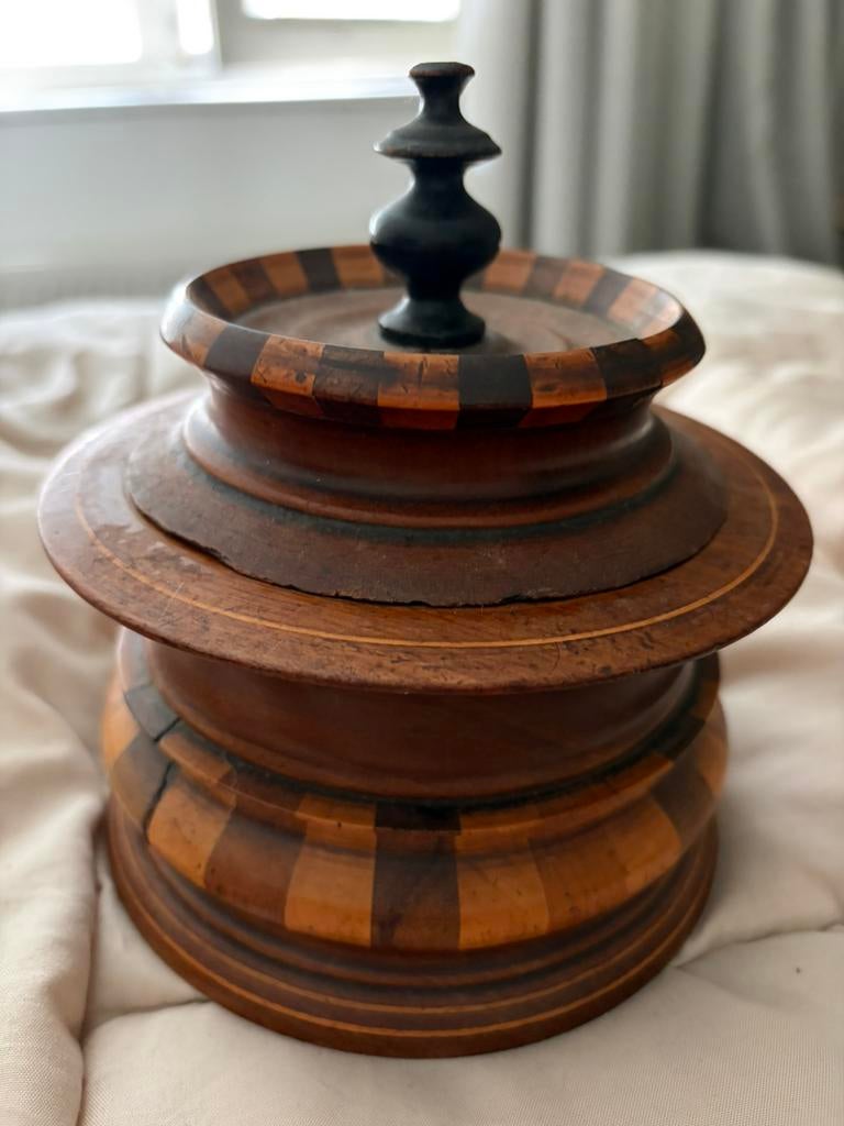 Antieke houten treenware pot met deksel, Antiek en Kunst, Ophalen of Verzenden
