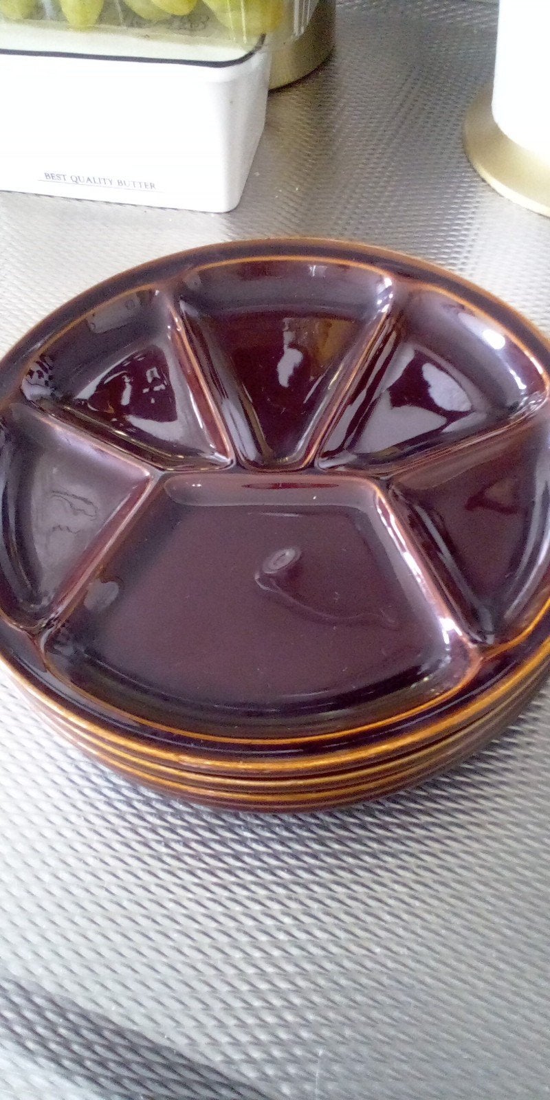 Vintage fondue borden 4 stuks, Huis en Inrichting, Keuken | Servies, Ophalen, Overige materialen, Zo goed als nieuw, Bord(en)
