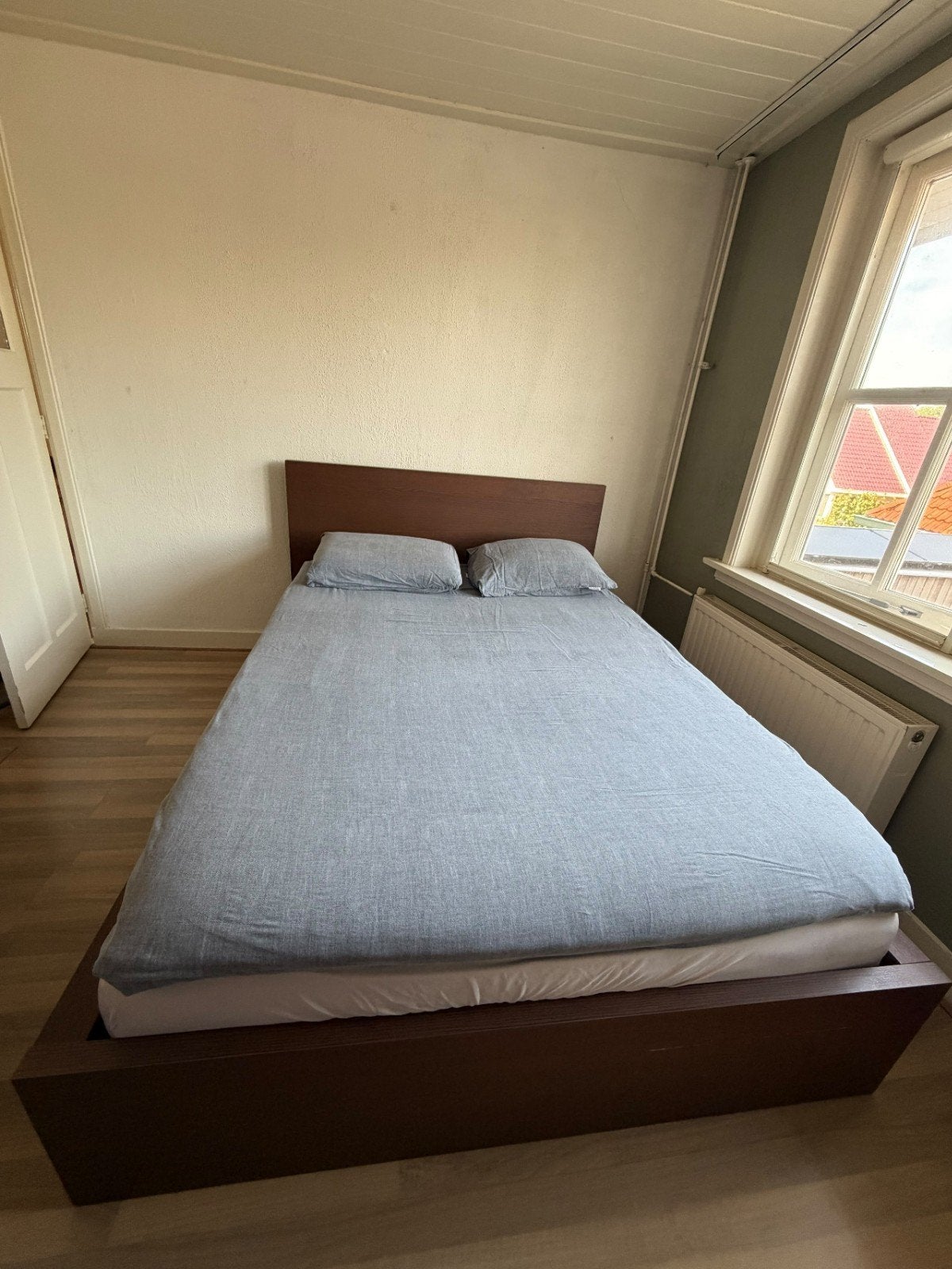 Ikea Malm Bed Donker Eiken 140cm met 2 lades, Ophalen, Gebruikt, Wit, Tweepersoons