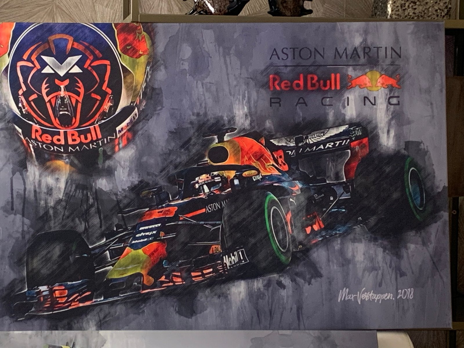 Max Verstappen Red Bull Racing Schilderij Canvas, Voertuigen, Ophalen of Verzenden, Print, Gesigneerd