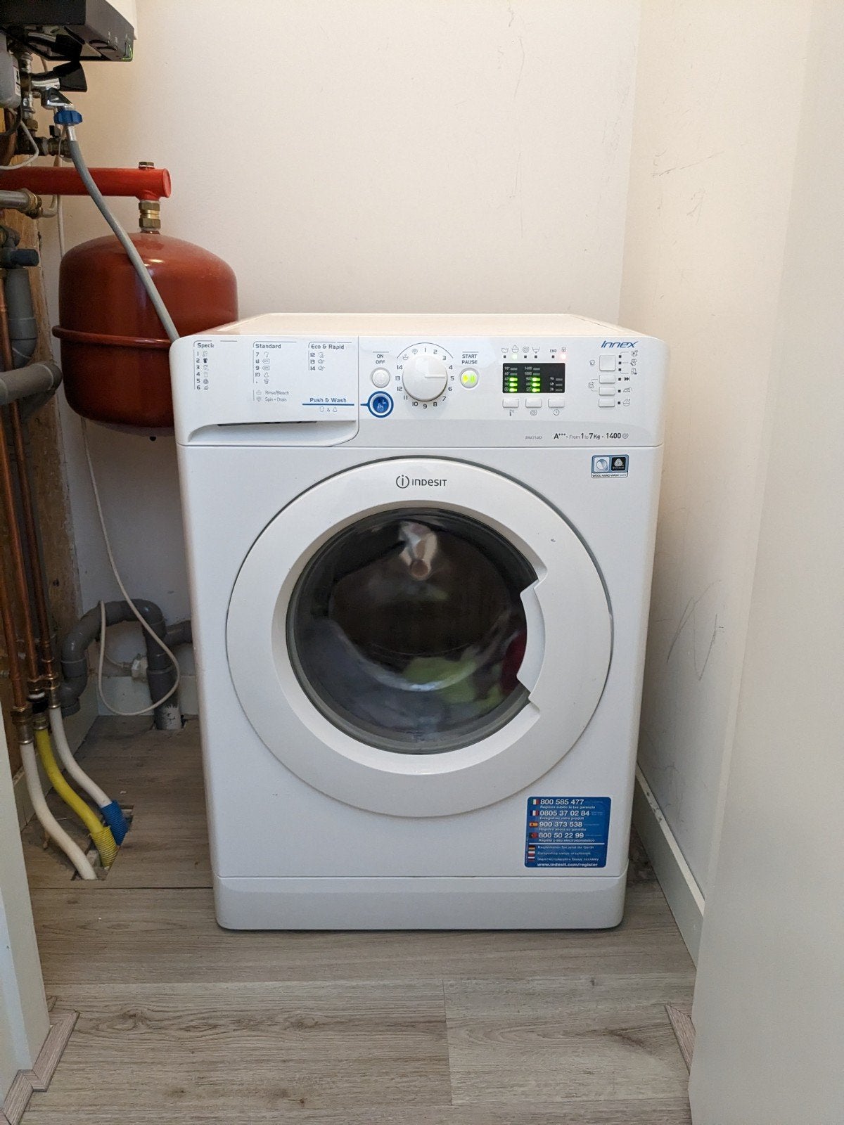 Indesit Innex XWA 71483X W EU Wasmachine - 7kg, 1400 toeren, Witgoed en Apparatuur, Ophalen, Gebruikt, Kort programma, 85 tot 90 cm