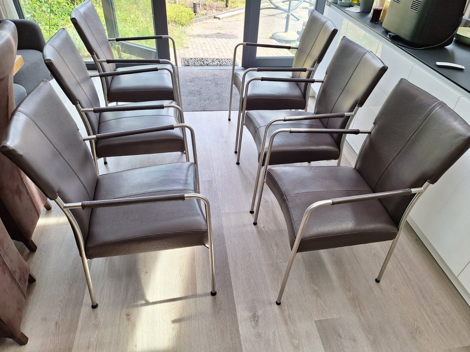 6 eetkamerstoelen Bert Plantagie - bruin leer, Ophalen, Gebruikt, Bruin, Vijf, Zes of meer stoelen